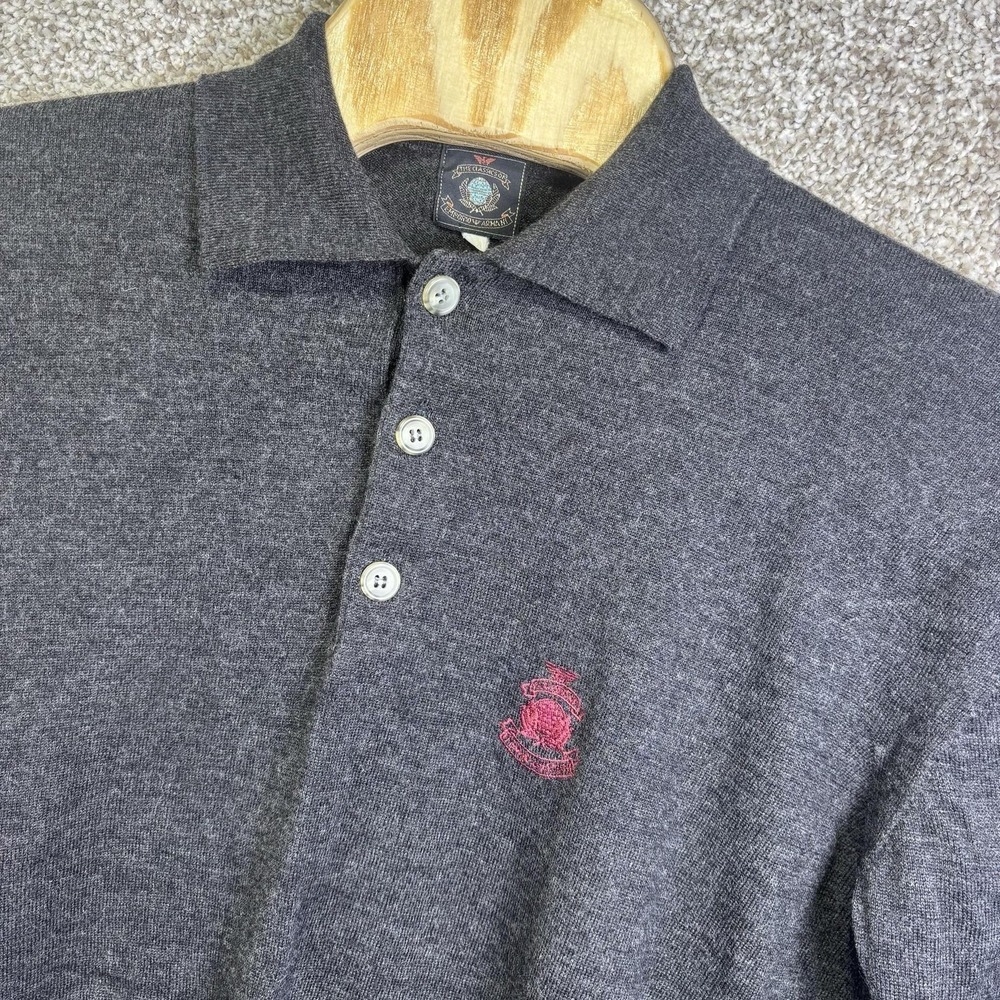 Emporio Armani Sweater Mens Large Gray Wool Collared Knit Pullover Logo‎ FLAW